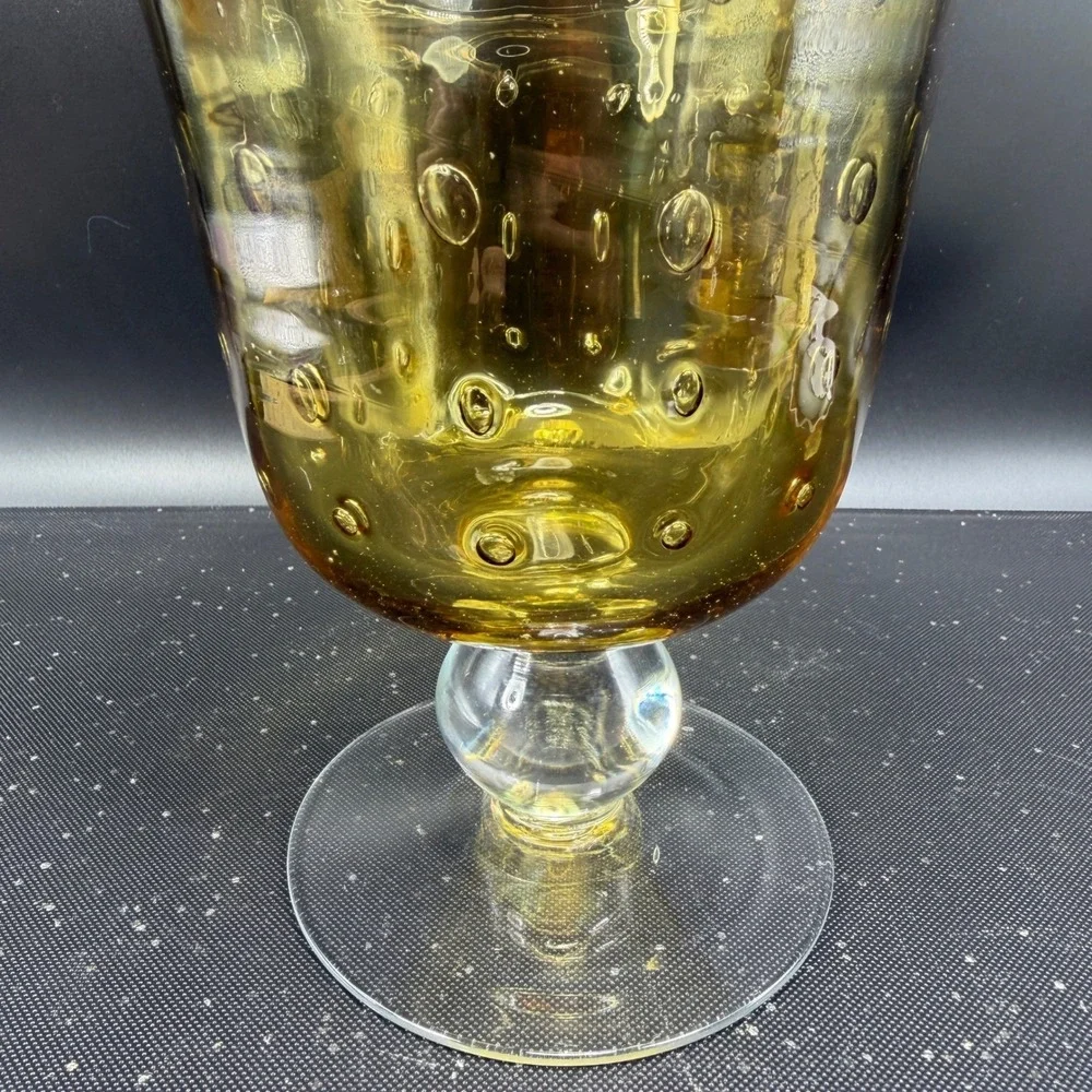 Venetian‎ Italian Glass Amber Controlled Bubble Vase Footed Pedestal Bullicante